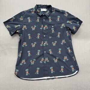 Wellen Shirt Mens XL Blue Pineapple Hawaiian Short Sleeve Button Up Casual